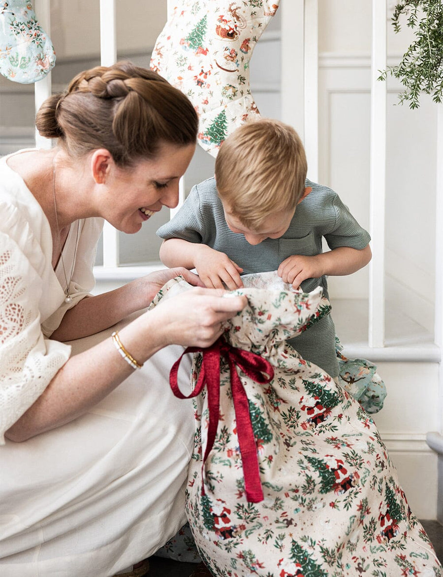 Heirloom 100% Linen Christmas Santa Sack - Jolly Santa