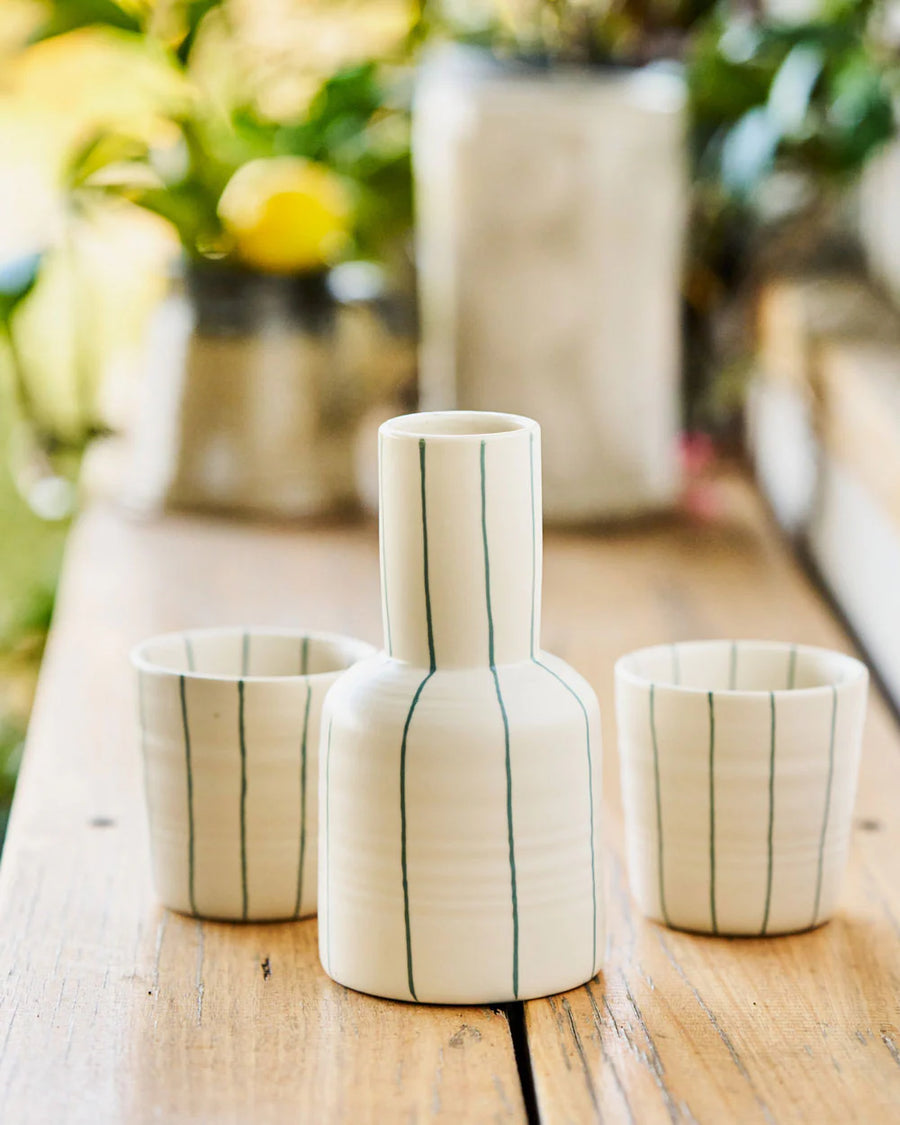 Coastal Junction Carafe Set - Cream with Green Stripe