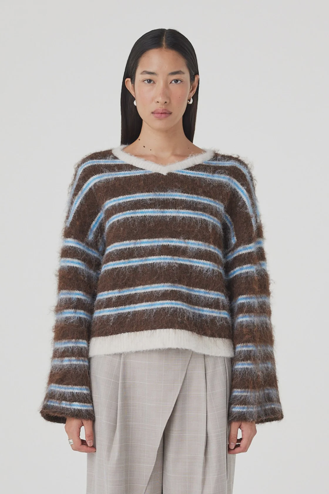 Lucca Sweater - Espresso & Blue Stripe