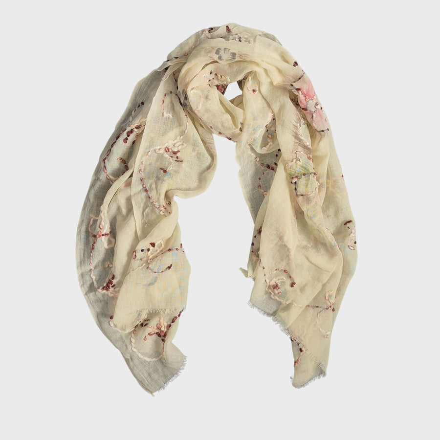 Pure Wool Scarf - Cream/Brown