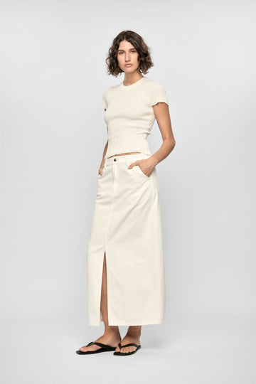 Maya Ribbed Knit Tee - White
