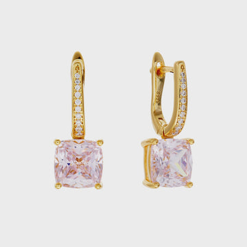 Iris Square Gold Light Pink & Clear CZ Earrings