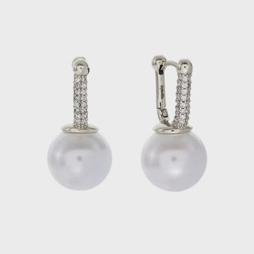 Anaya Rhodium, CZ & Pearl Drop Earrings