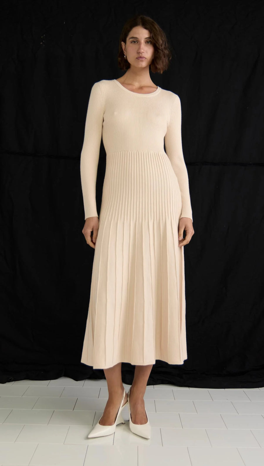 Elena Knit Midi Dress Vanilla