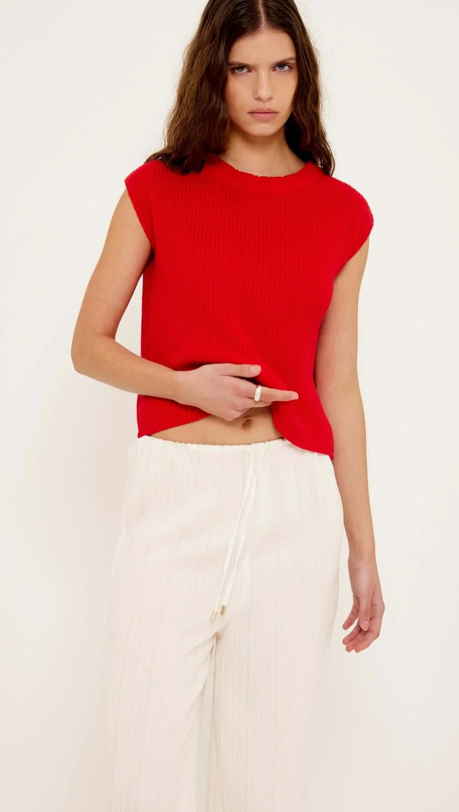 Ellis Cotton Blend Red Knit Tank Top