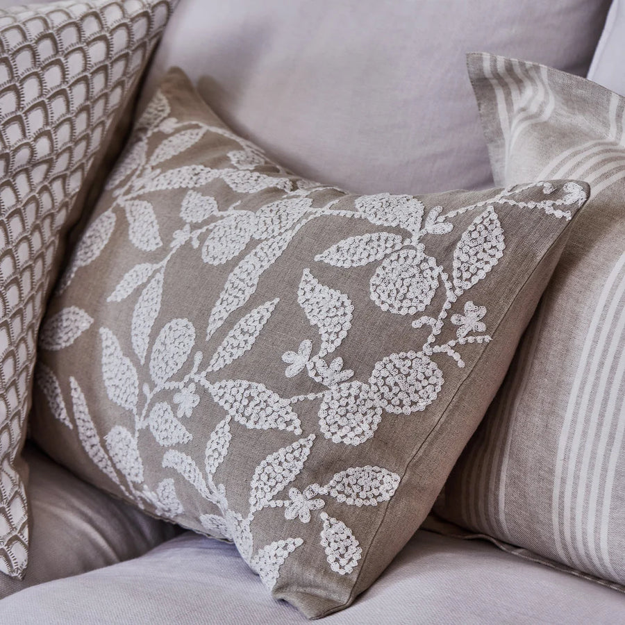 Olena Neutral Embroidered Linen Cushion