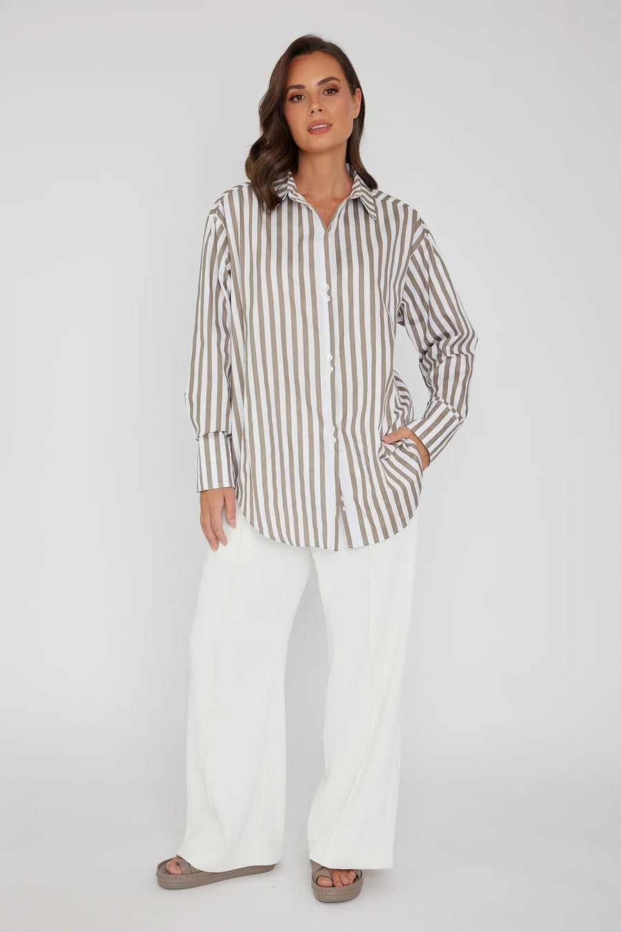 Austin Shirt in Taupe Stripe