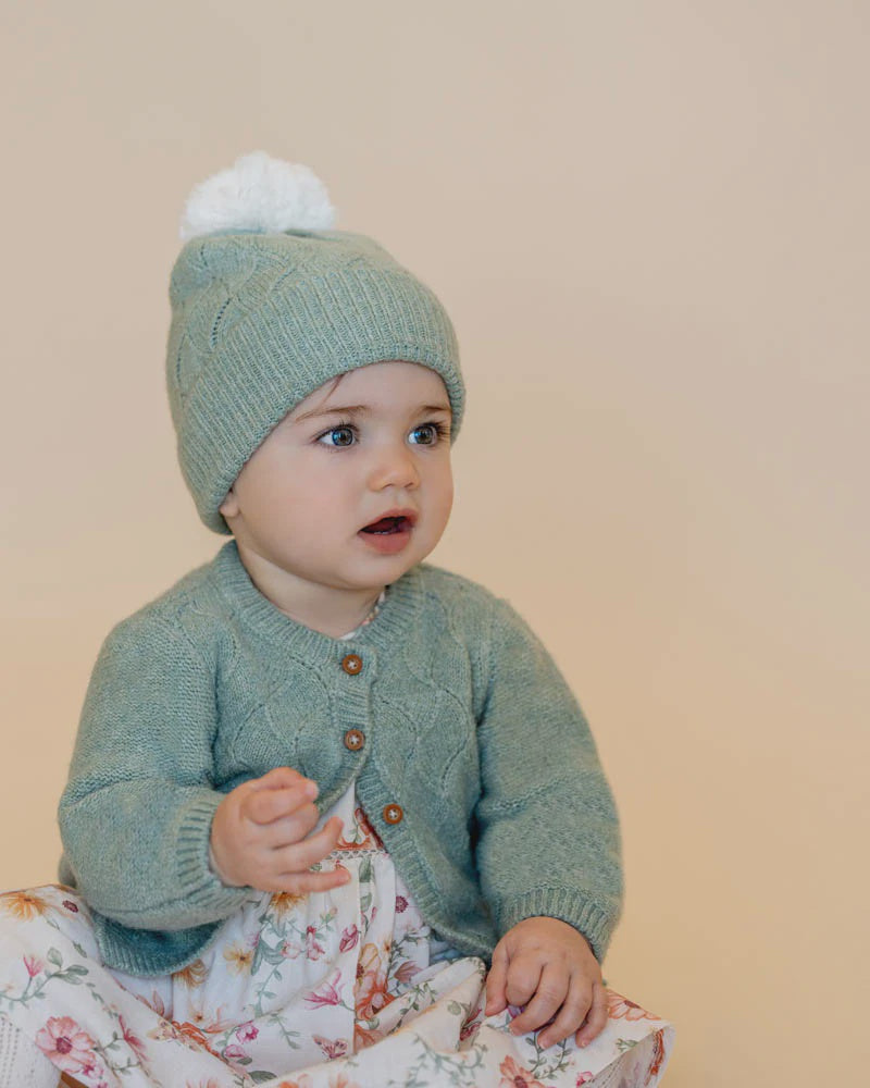 Sage Pointelle Pom Pom Beanie