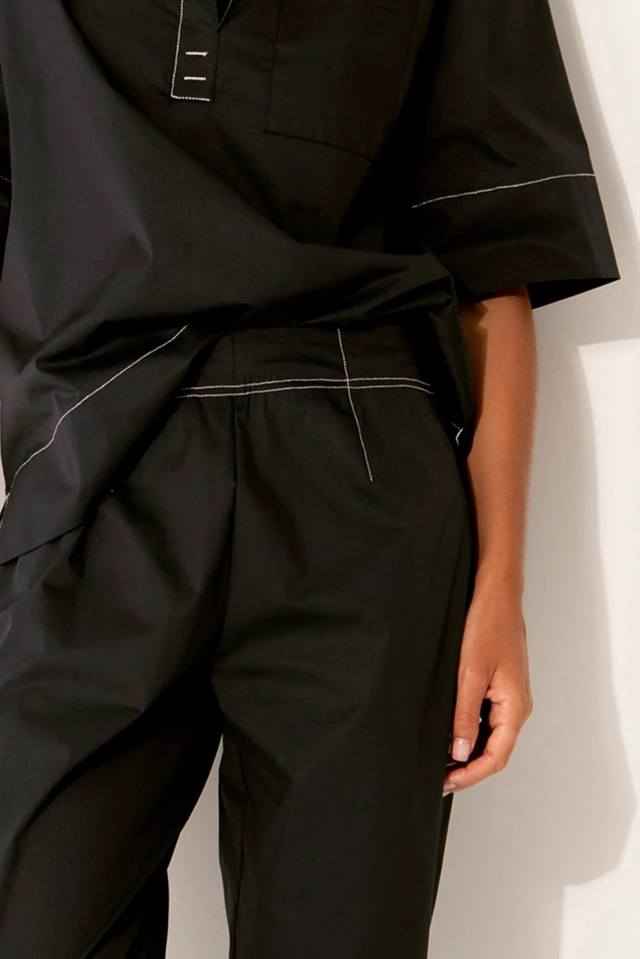Crisp Cotton Stretch Slim Leg Pant Blk/Wht