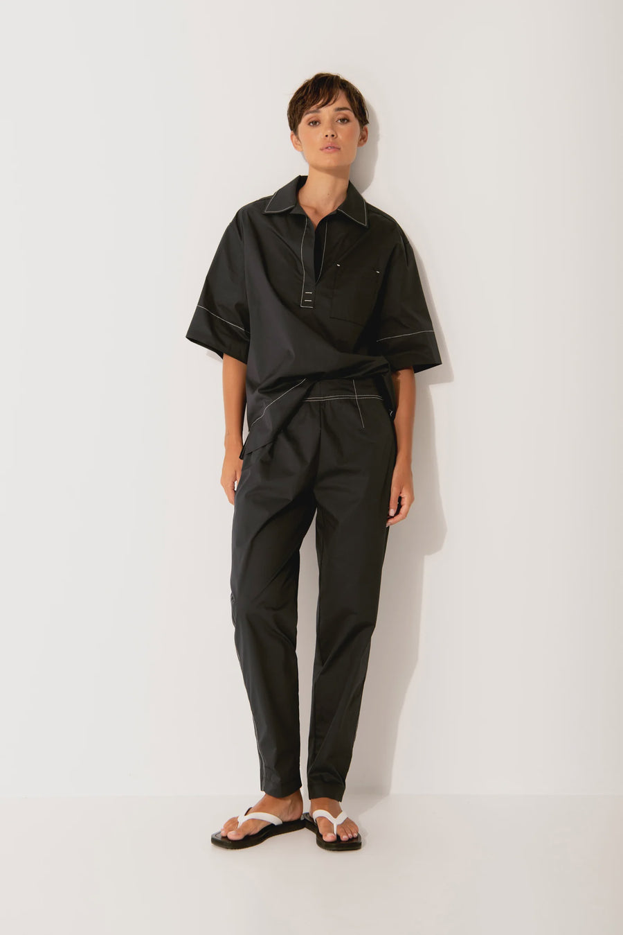 Crisp Cotton Stretch Slim Leg Pant Blk/Wht