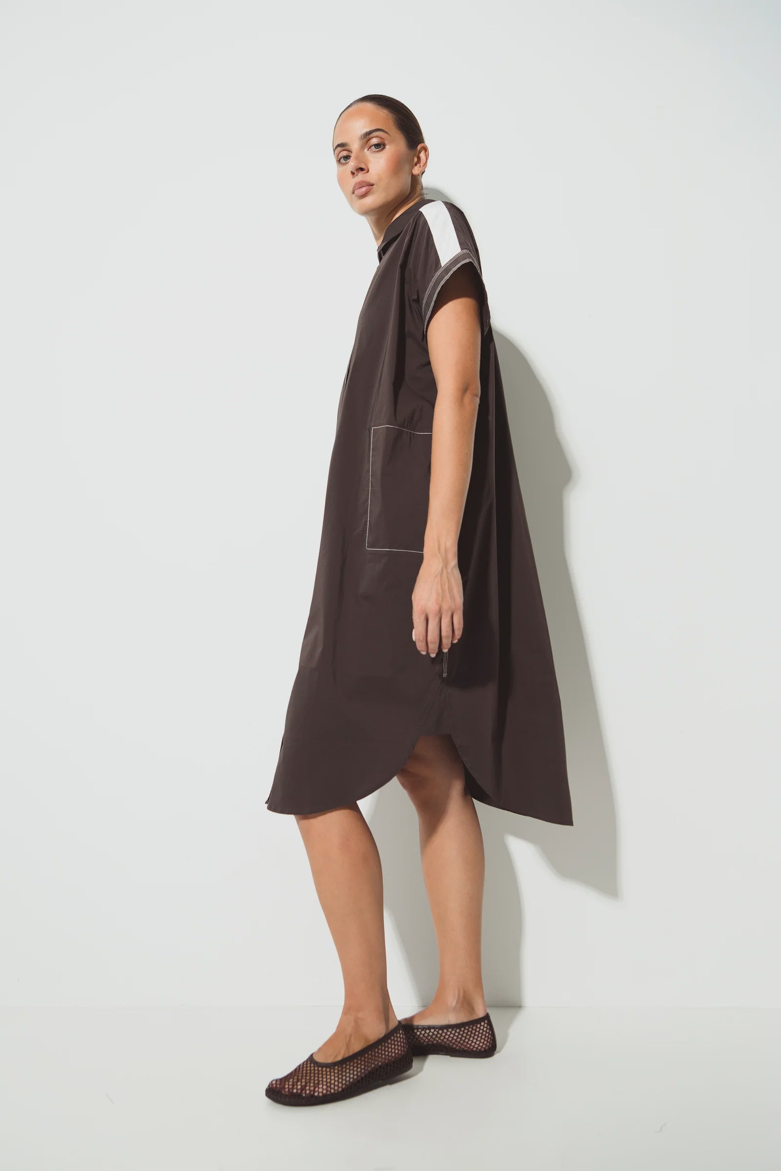 Juan Shirt Dress Espresso/White