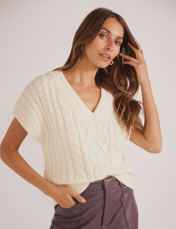 Esther Cable Knit Vest in Ivory