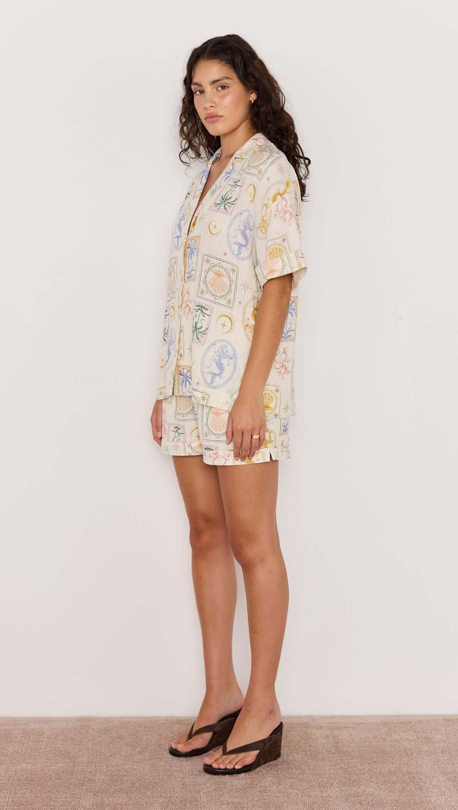 Sirena Printed Linen Blend Loose Resort Shirt