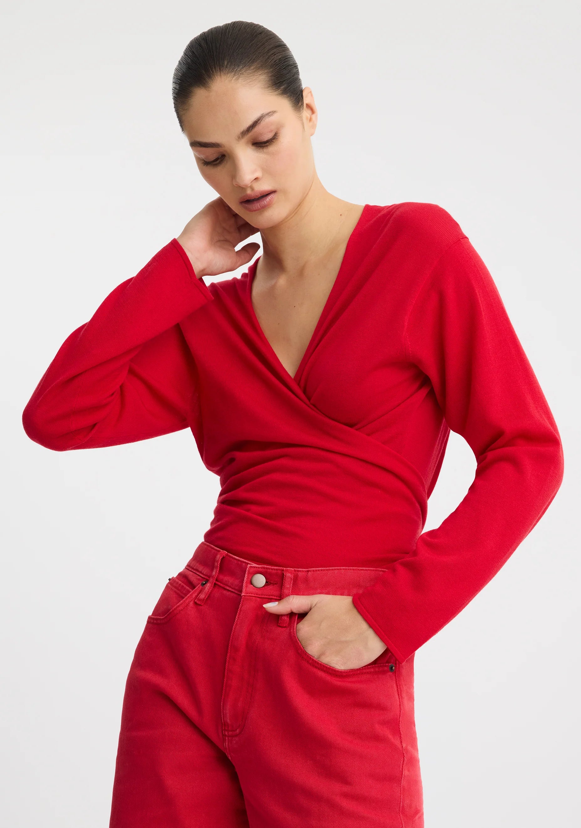 Micah Knit Wrap Top Poppy