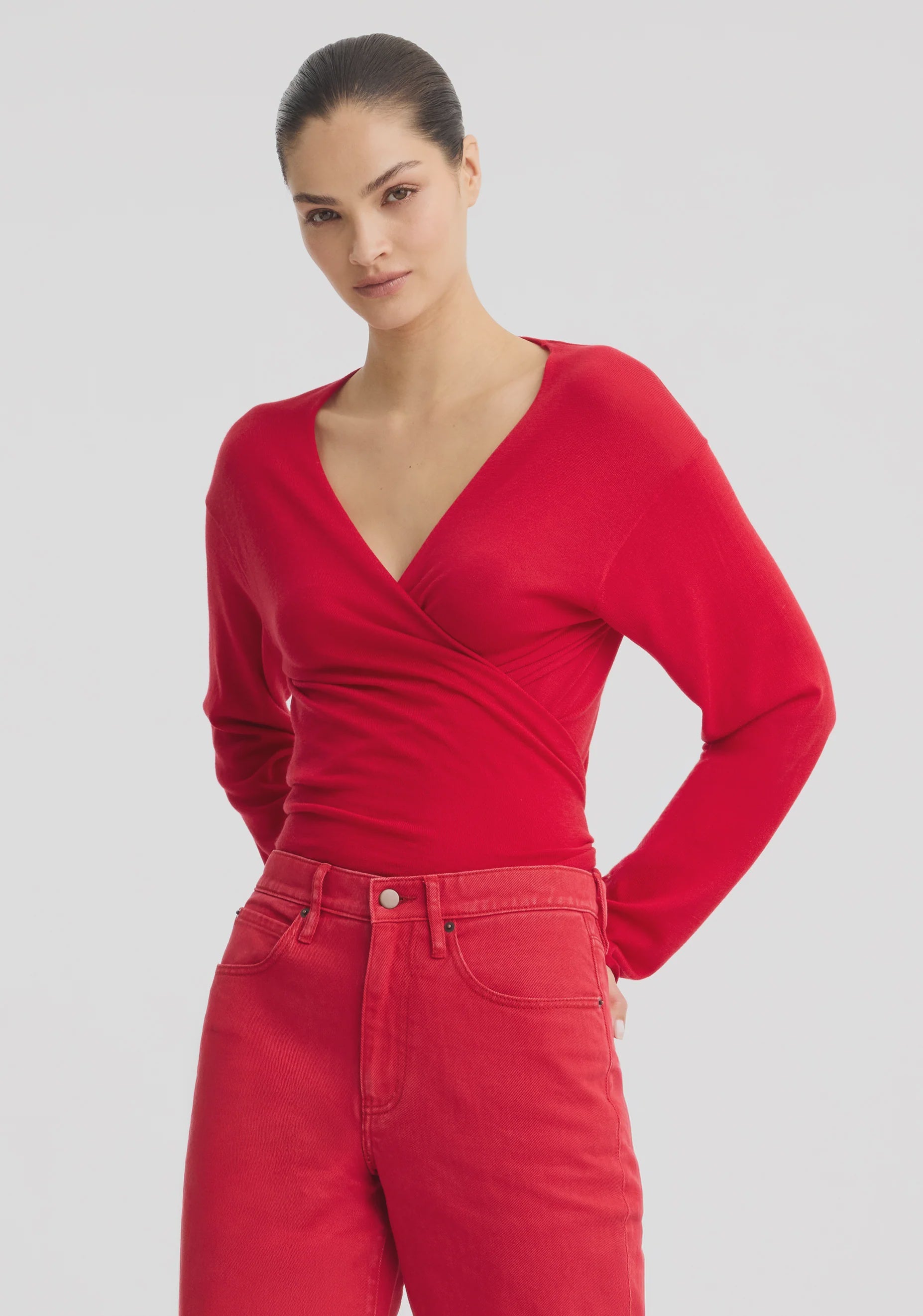Micah Knit Wrap Top Poppy