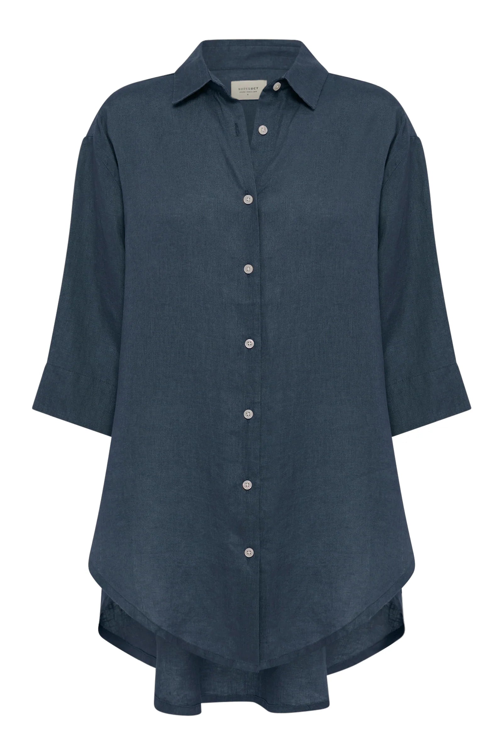 Lounge Linen Longline Shirt Navy