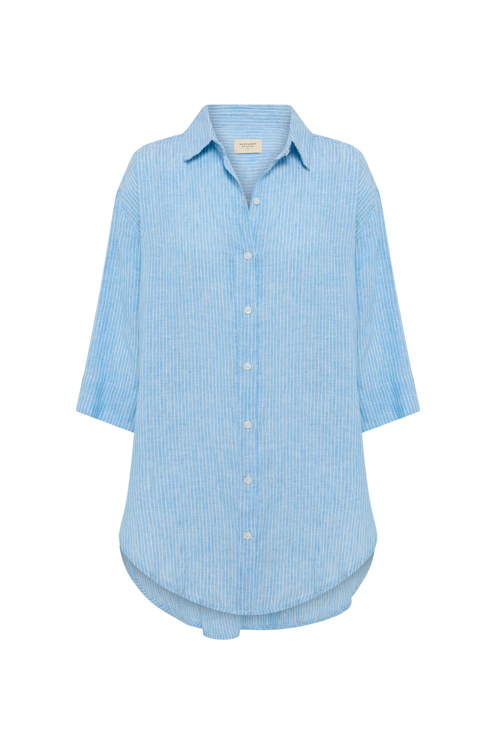 Lounge Stripe Linen Longline Shirt Cove Stripe