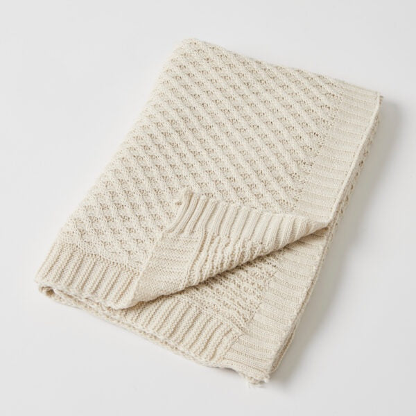 Natural Basket Weave Knit Blanket
