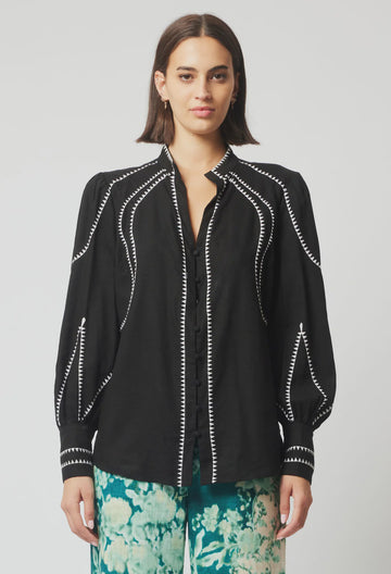 Meridian Embroidered Shirt in Black