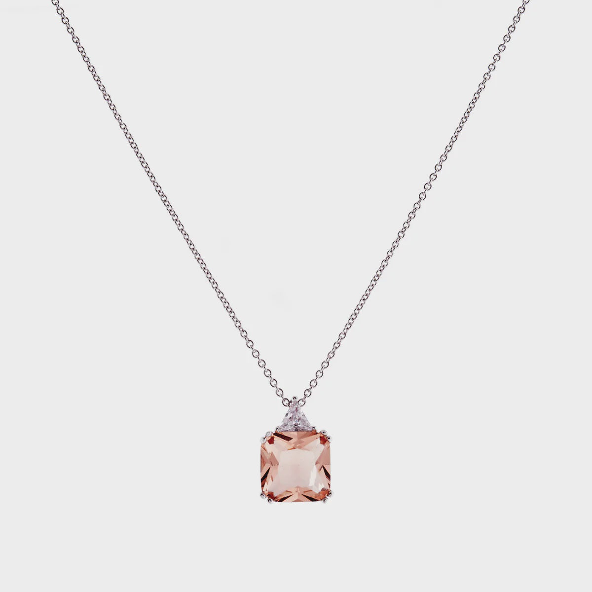 Lottie Pink Rhodium Square Pendant Necklace