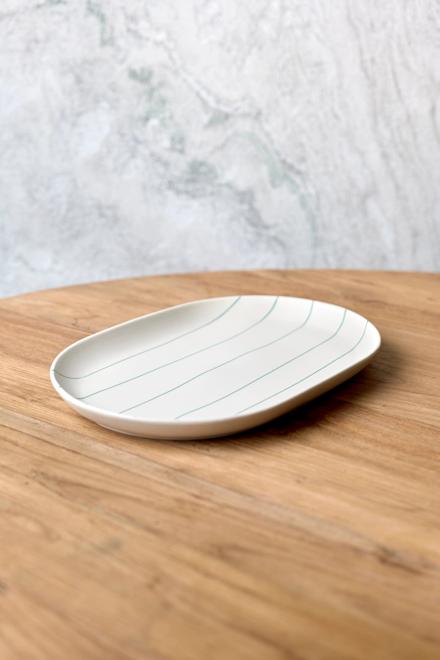 Coastal Junction Oval Tray - Cream with Green Stripe