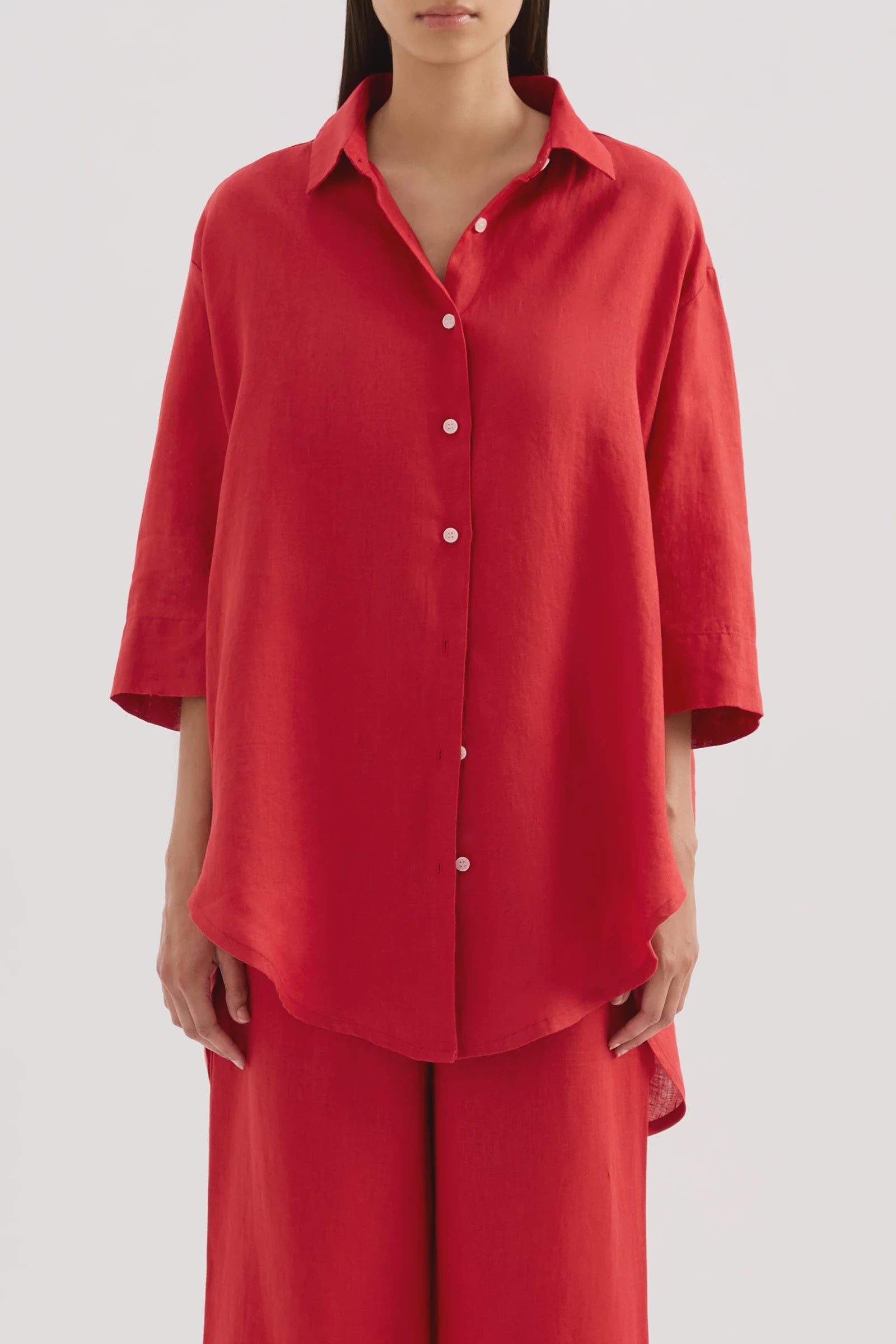 Lounge Linen Longline Shirt Vermillion