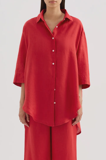 Lounge Linen Longline Shirt Vermillion