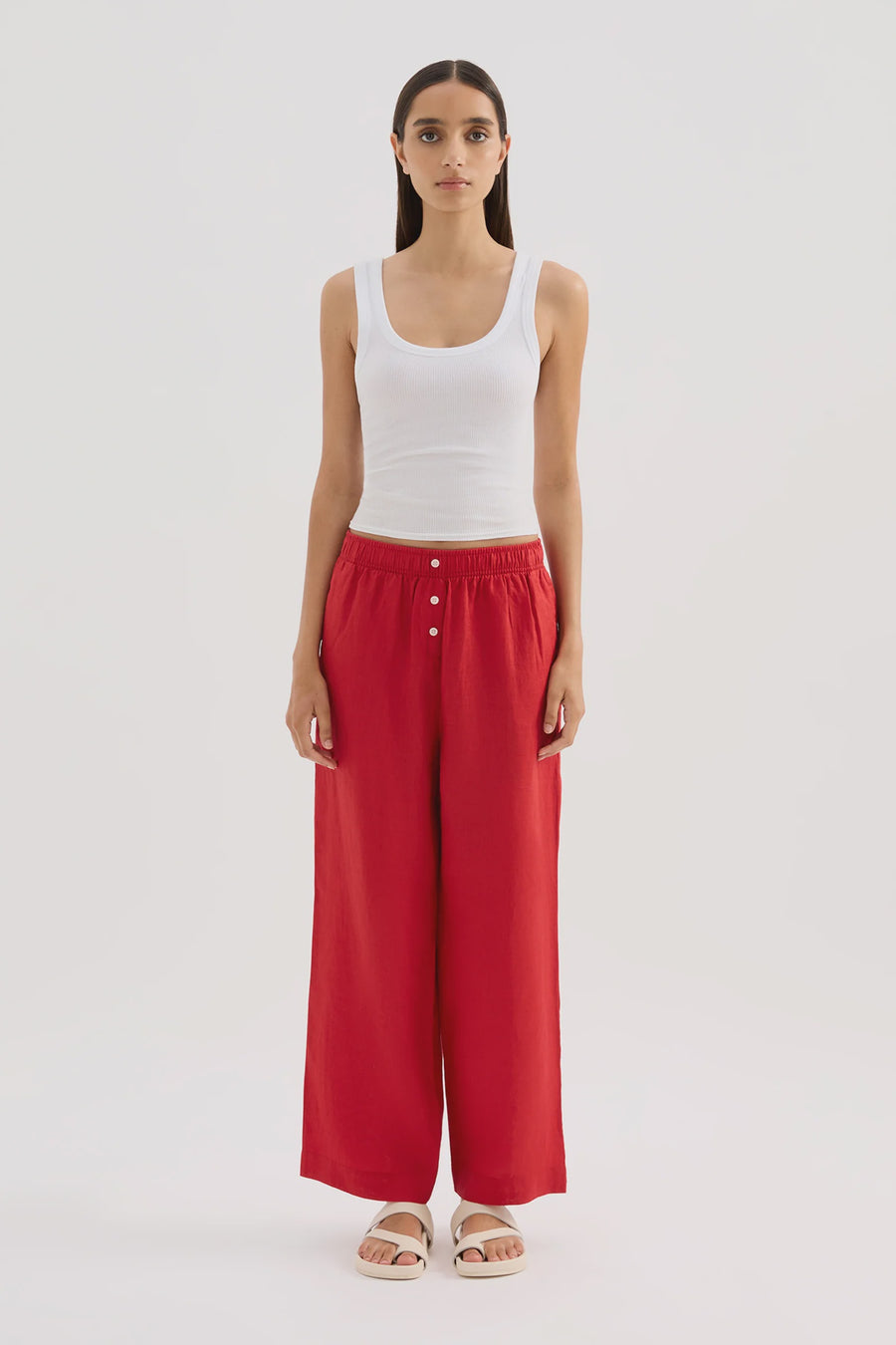 Lounge Linen Crop Pant Vermillion