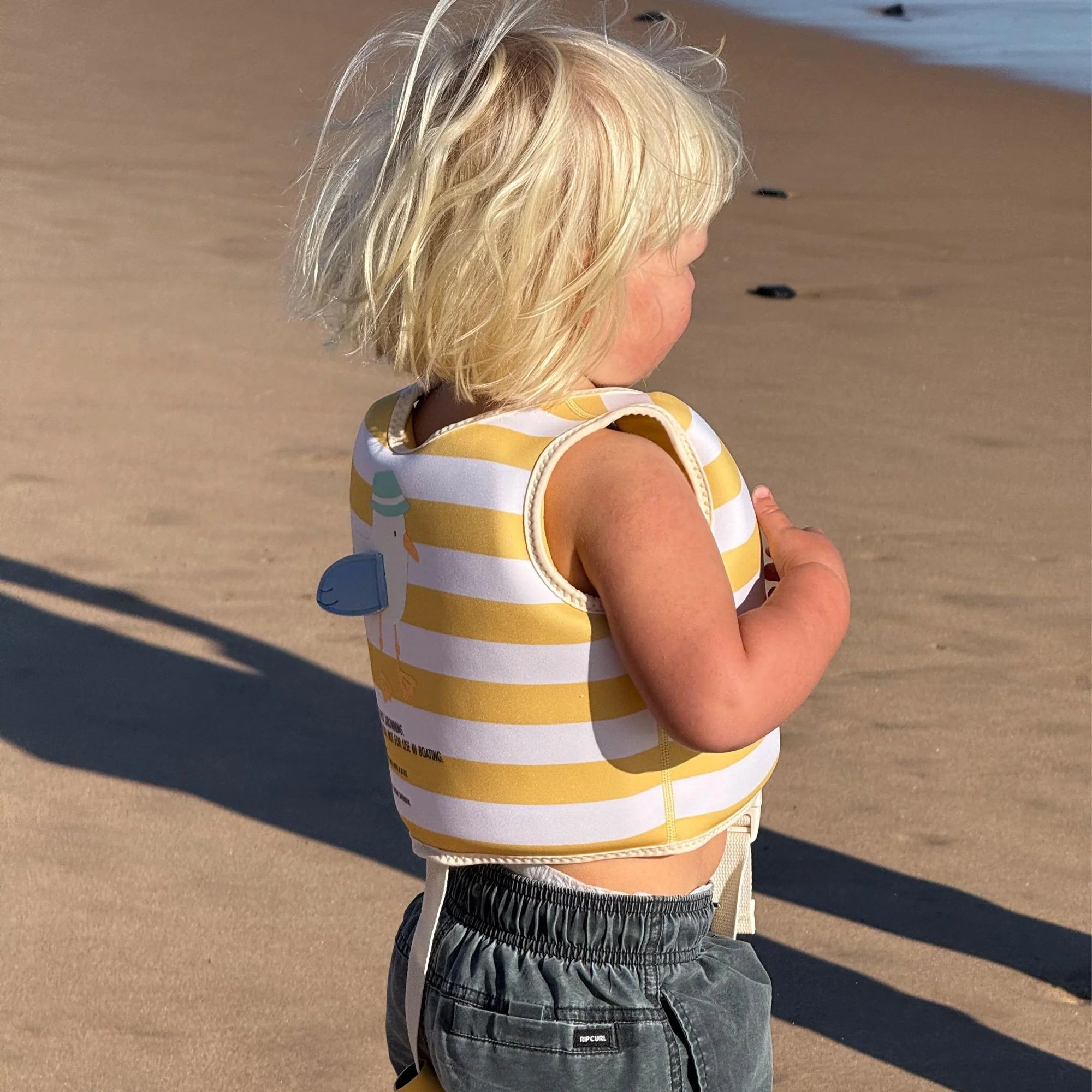 Kids Swim Vest Sammy Seagull Mustard Stripe Size 2-3