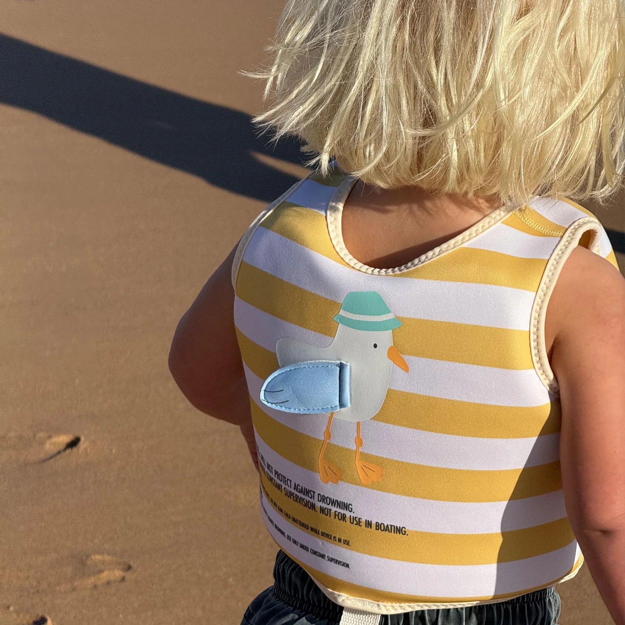 Kids Swim Vest Sammy Seagull Mustard Stripe Size 2-3