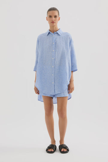 Lounge Stripe Linen Long Shirt