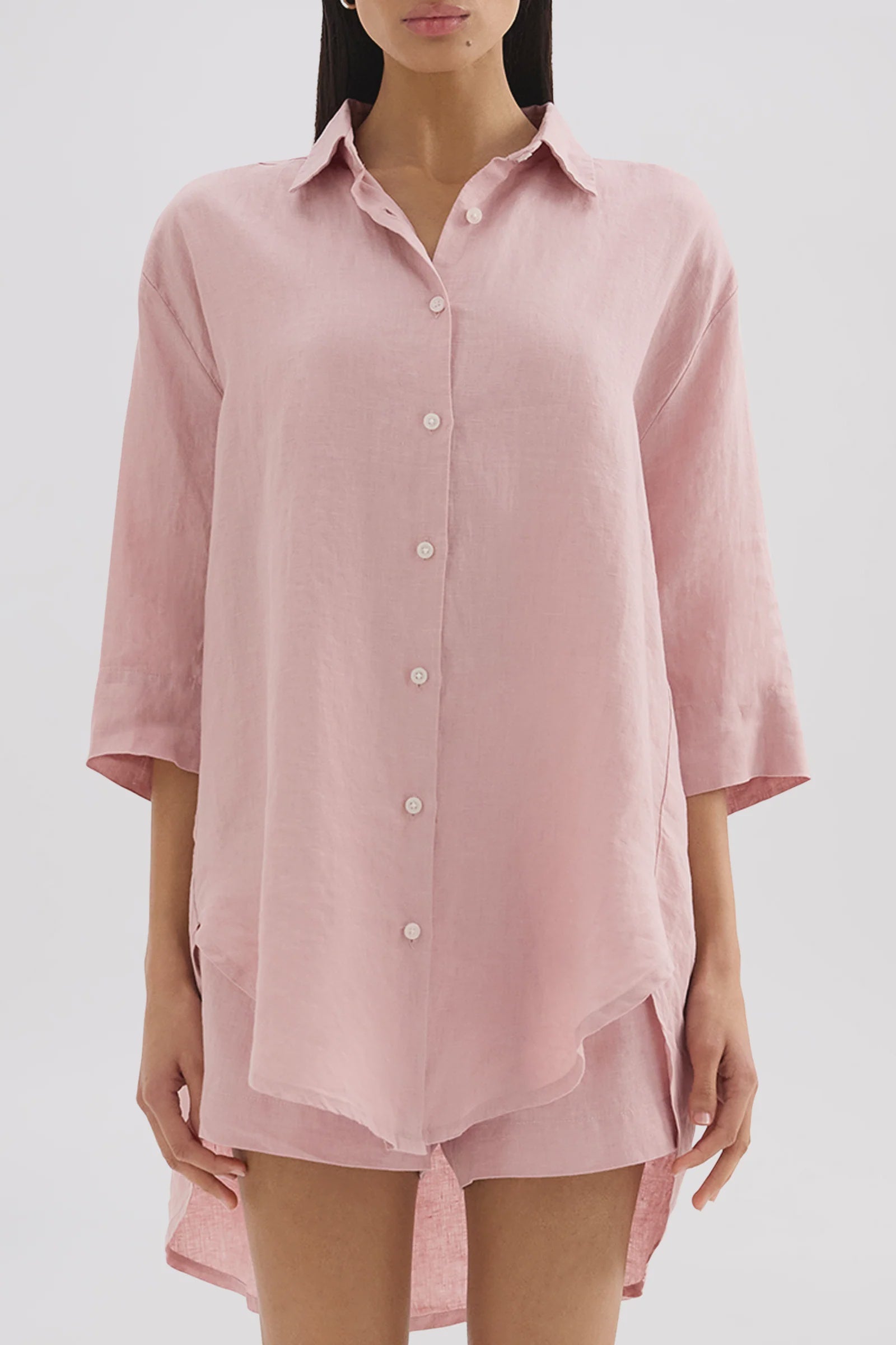 Lounge French Linen Longline Shirt Blush