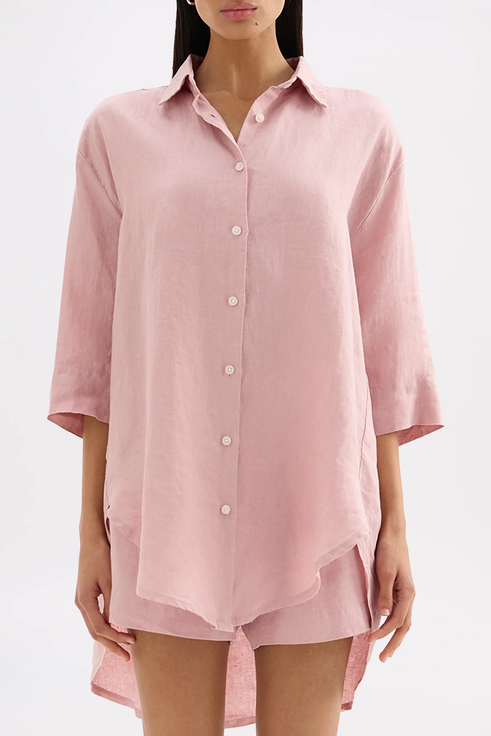 Lounge French Linen Longline Shirt Blush