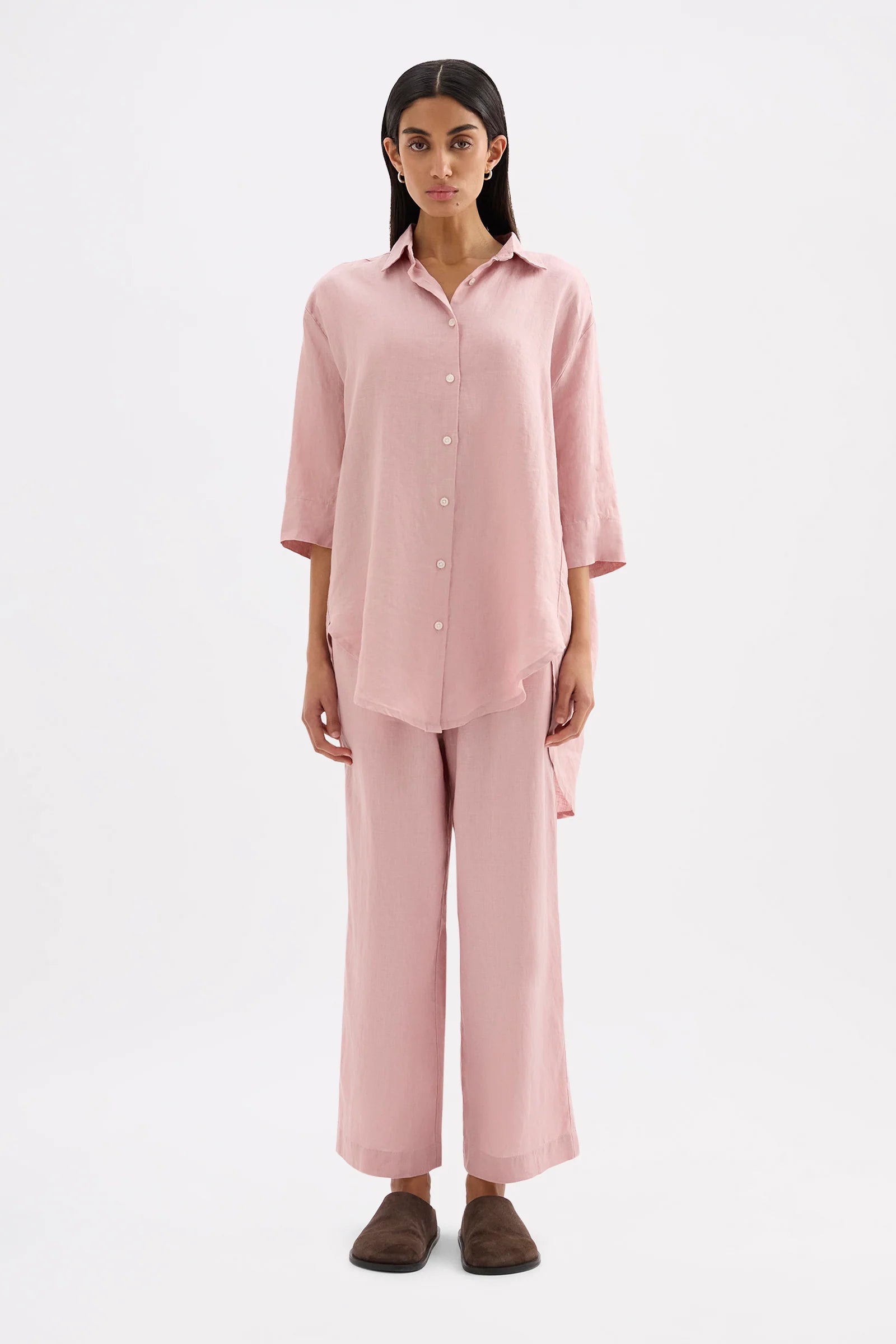 Lounge French Linen Longline Shirt Blush