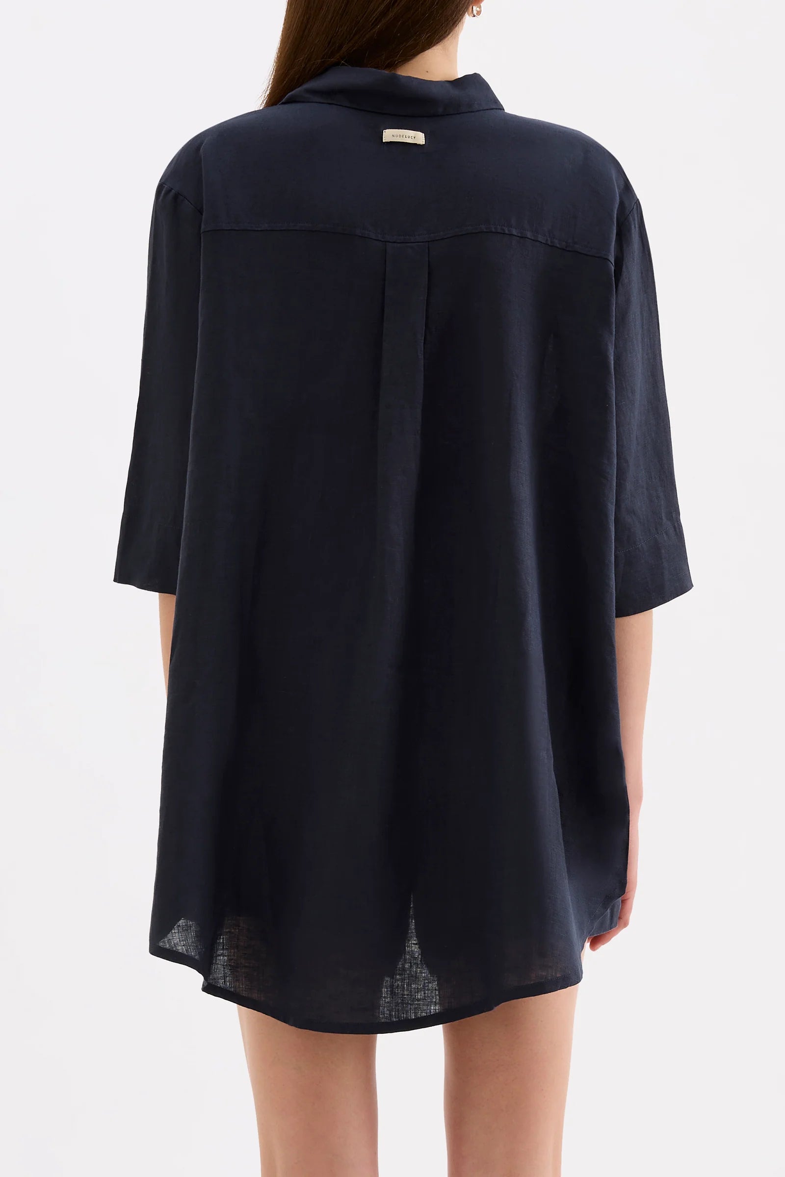 Lounge Linen Longline Shirt Navy