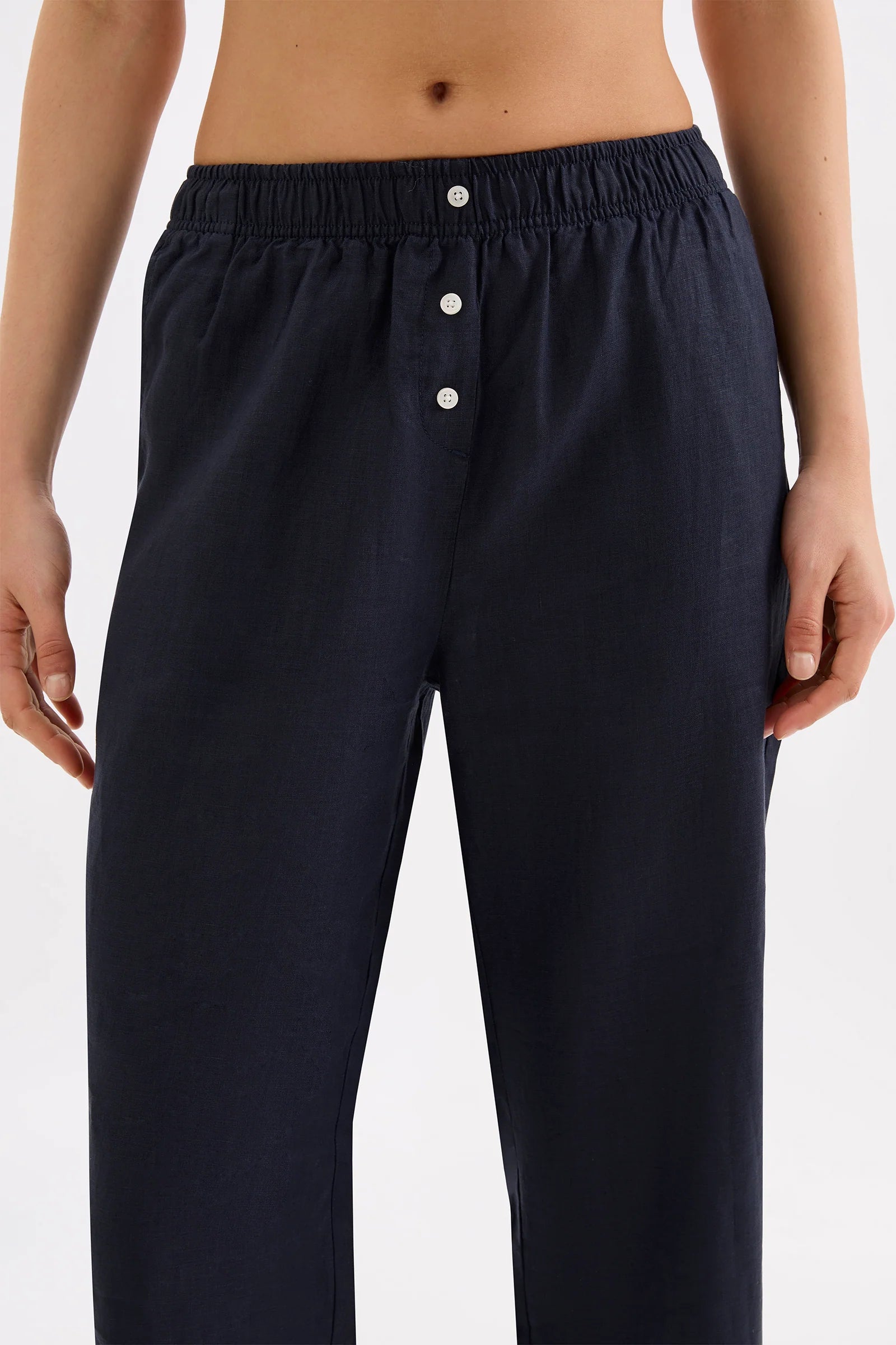 Lounge Linen Crop Pant Navy