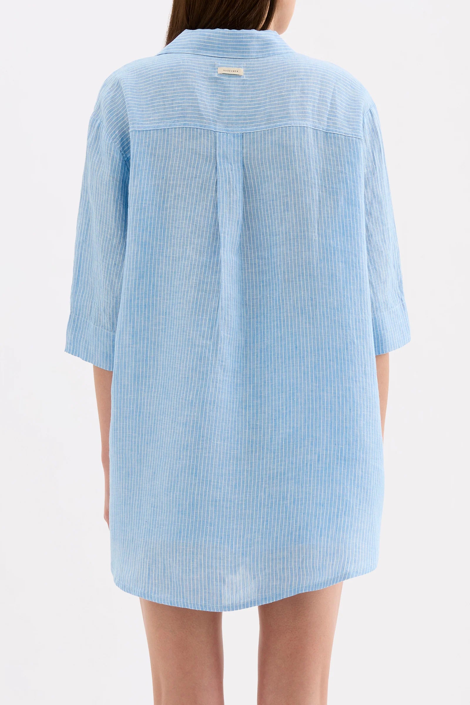 Lounge Stripe Linen Longline Shirt Cove Stripe