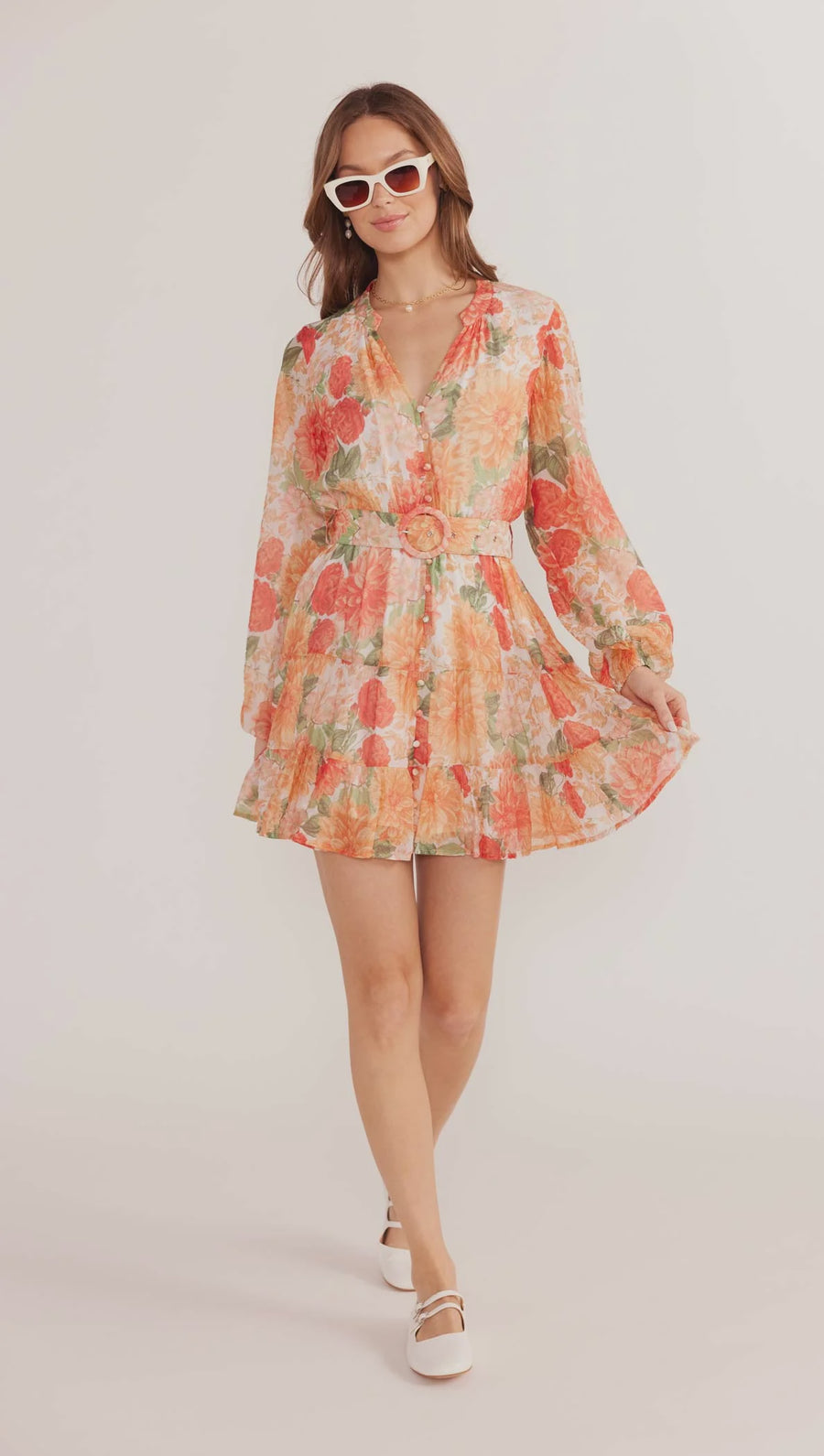 Aida Long Sleeve Dress - Apricot Floral