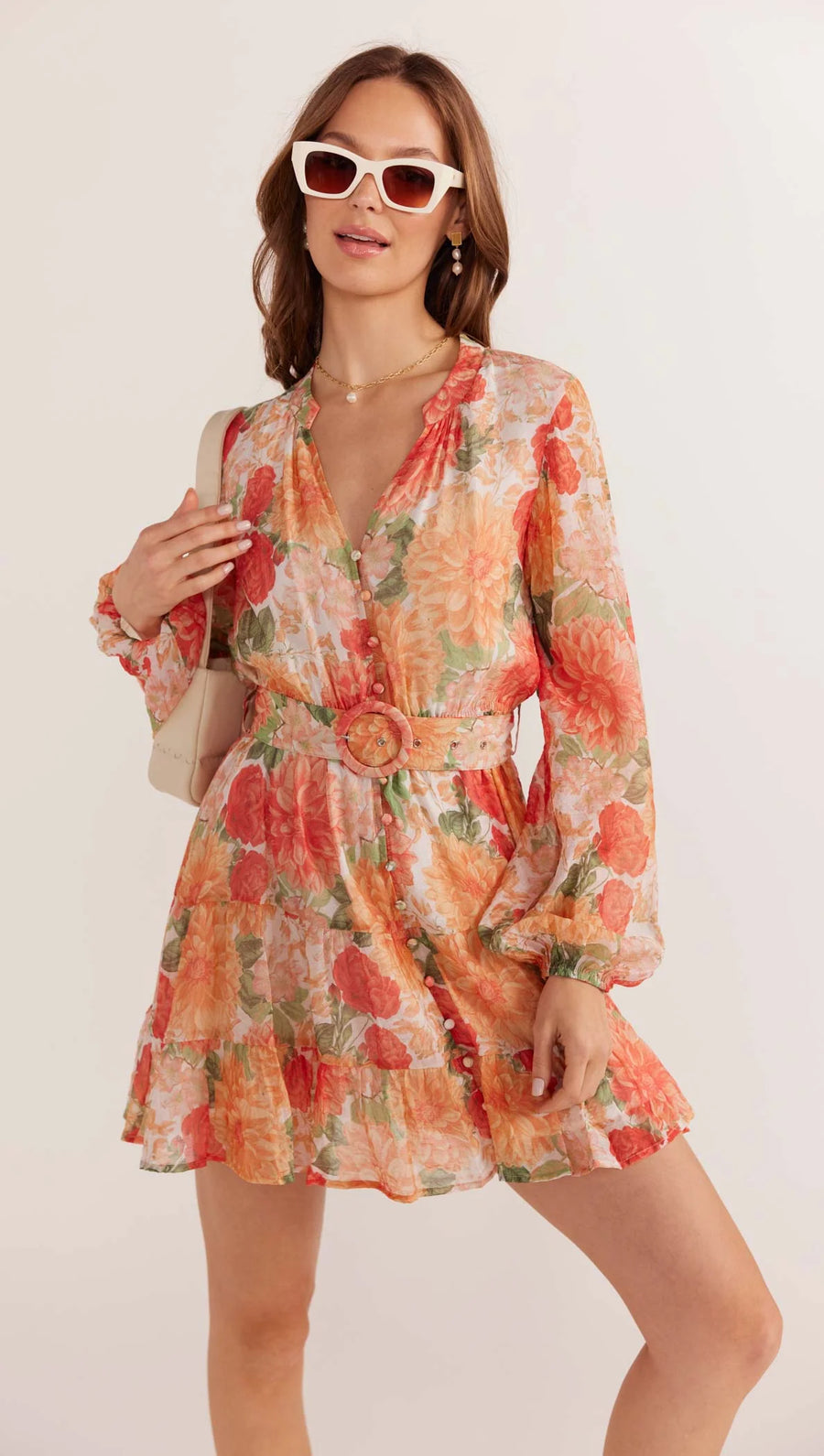 Aida Long Sleeve Dress - Apricot Floral