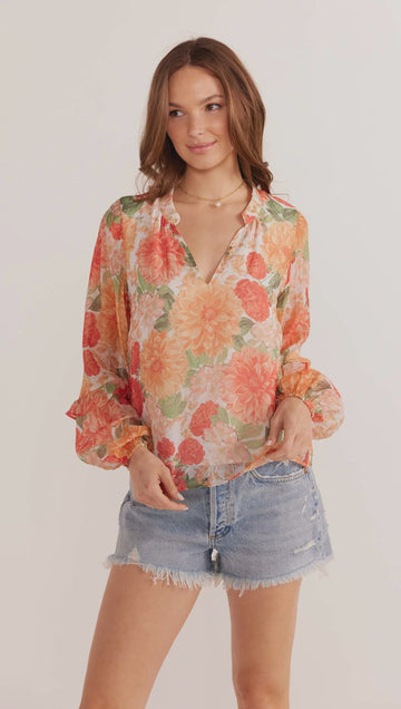 Aida Long Sleeve Blouse - Apricot Floral