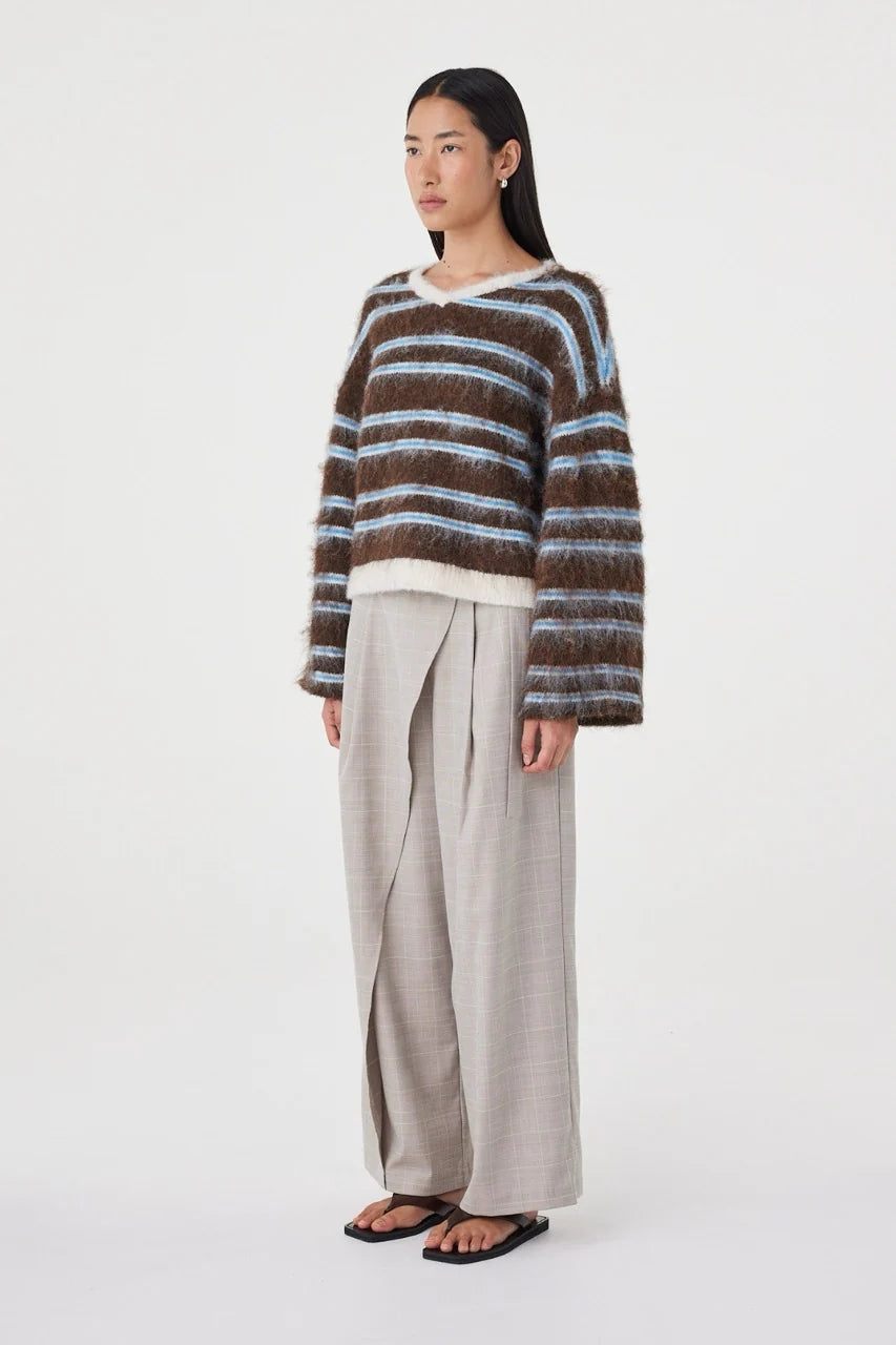 Lucca Sweater - Espresso & Blue Stripe