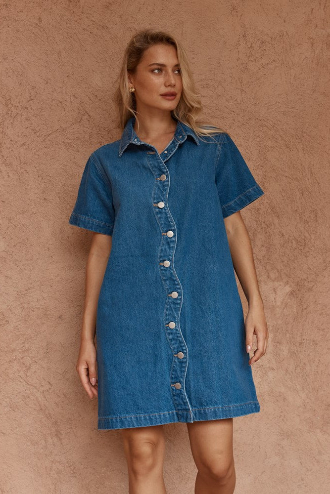 Pepe Wave Denim Dress Classic Blue