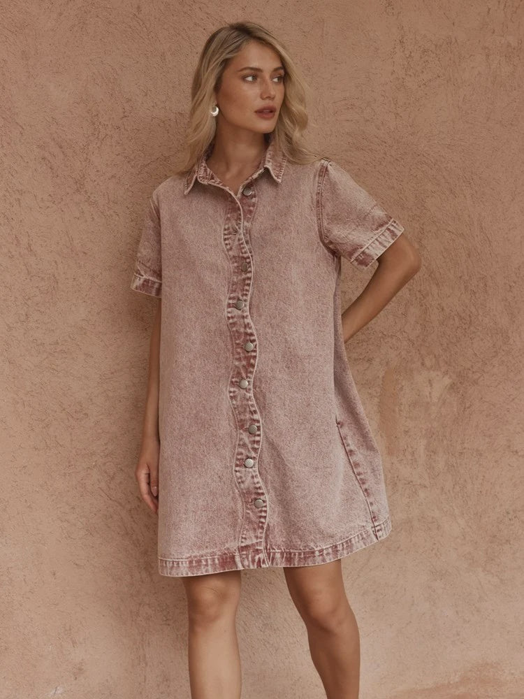 Pepe Wave Denim Dress Rusty Red