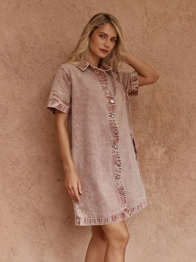 Pepe Wave Denim Dress Rusty Red