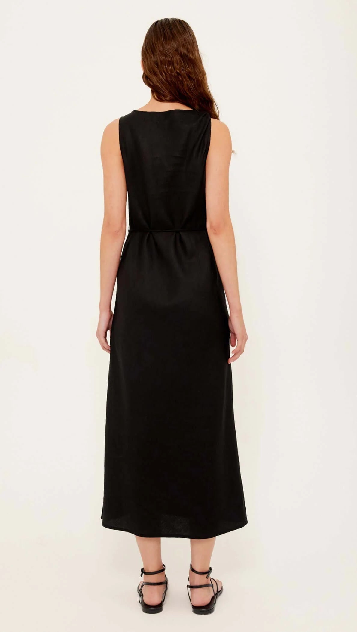Sabine Linen Blend Black Midi Dress