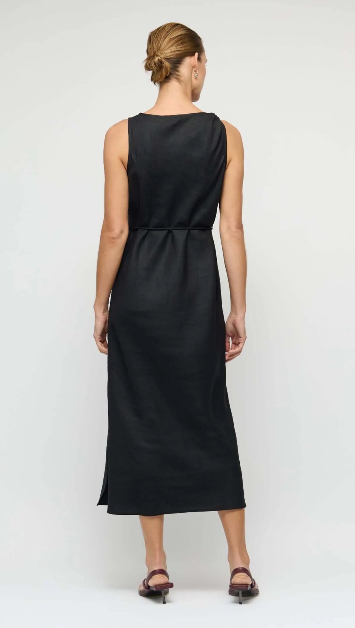 Sabine Linen Blend Black Midi Dress