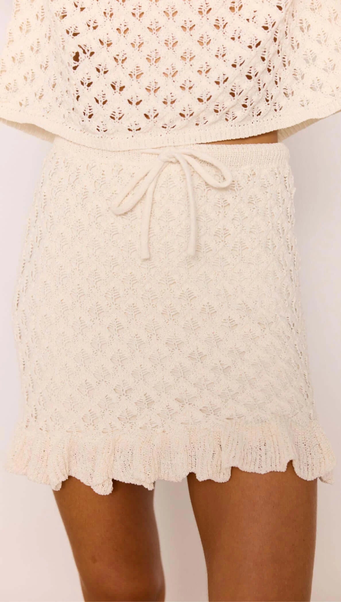 Sabine White Pointelle Knit Mini Skirt