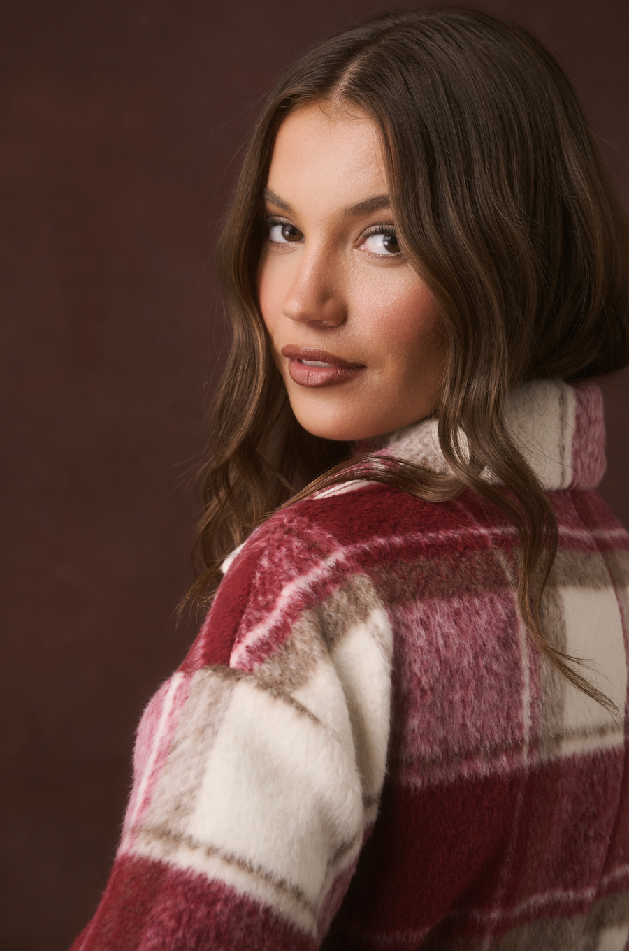 Greta Coat Berry Check
