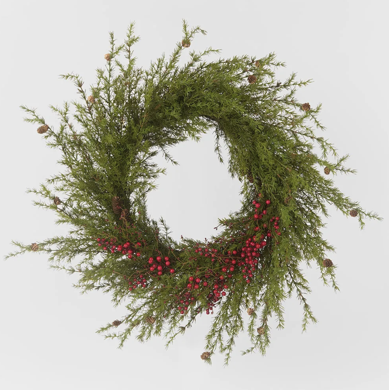 Pine Needle & Red Berry Wreath 90cm
