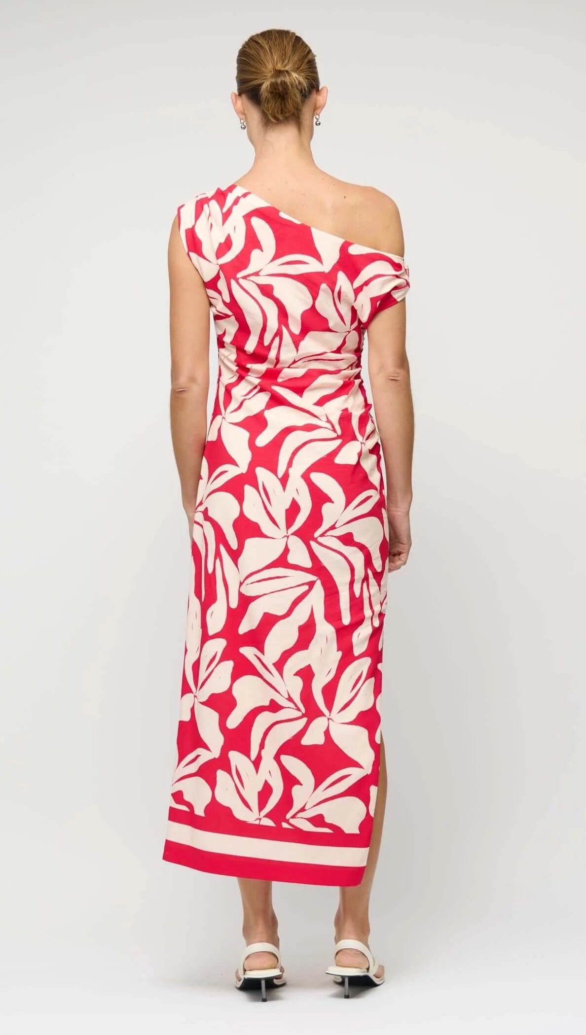 Serata Red & White Floral Asymmetrical Midi Dress